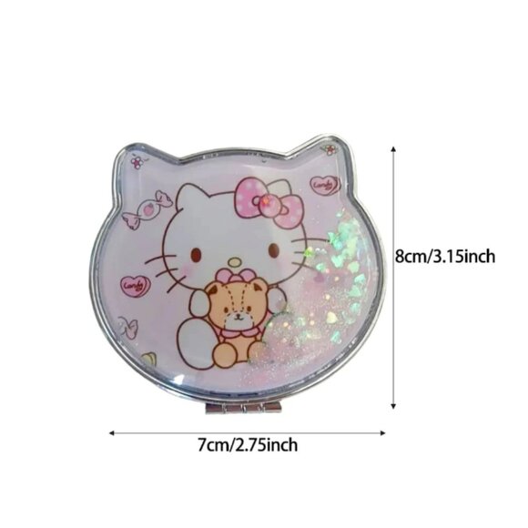 Hello Kitty Pink Glitter Compact Mirror Dual-Sided Folding Pocket Makeup Mirror - Picture 4 of 4
